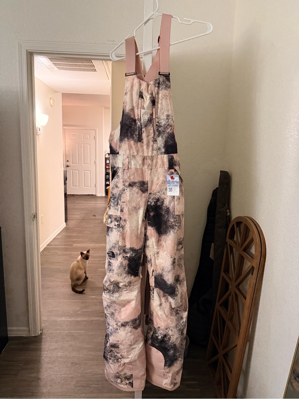 The North Face Pink and Black Abstract Print Snow Bibs